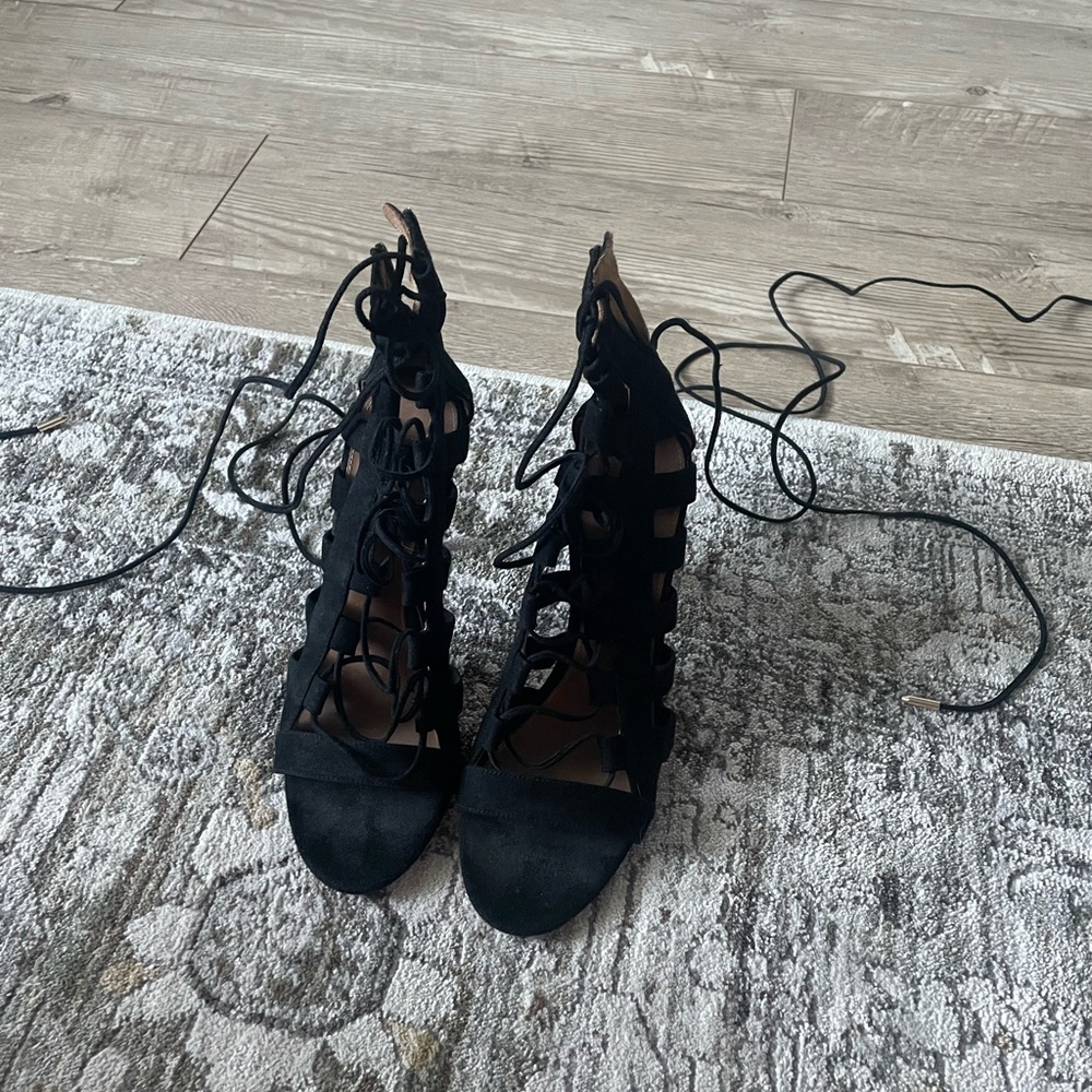 Aquazzura Black Lace-Up Sandals